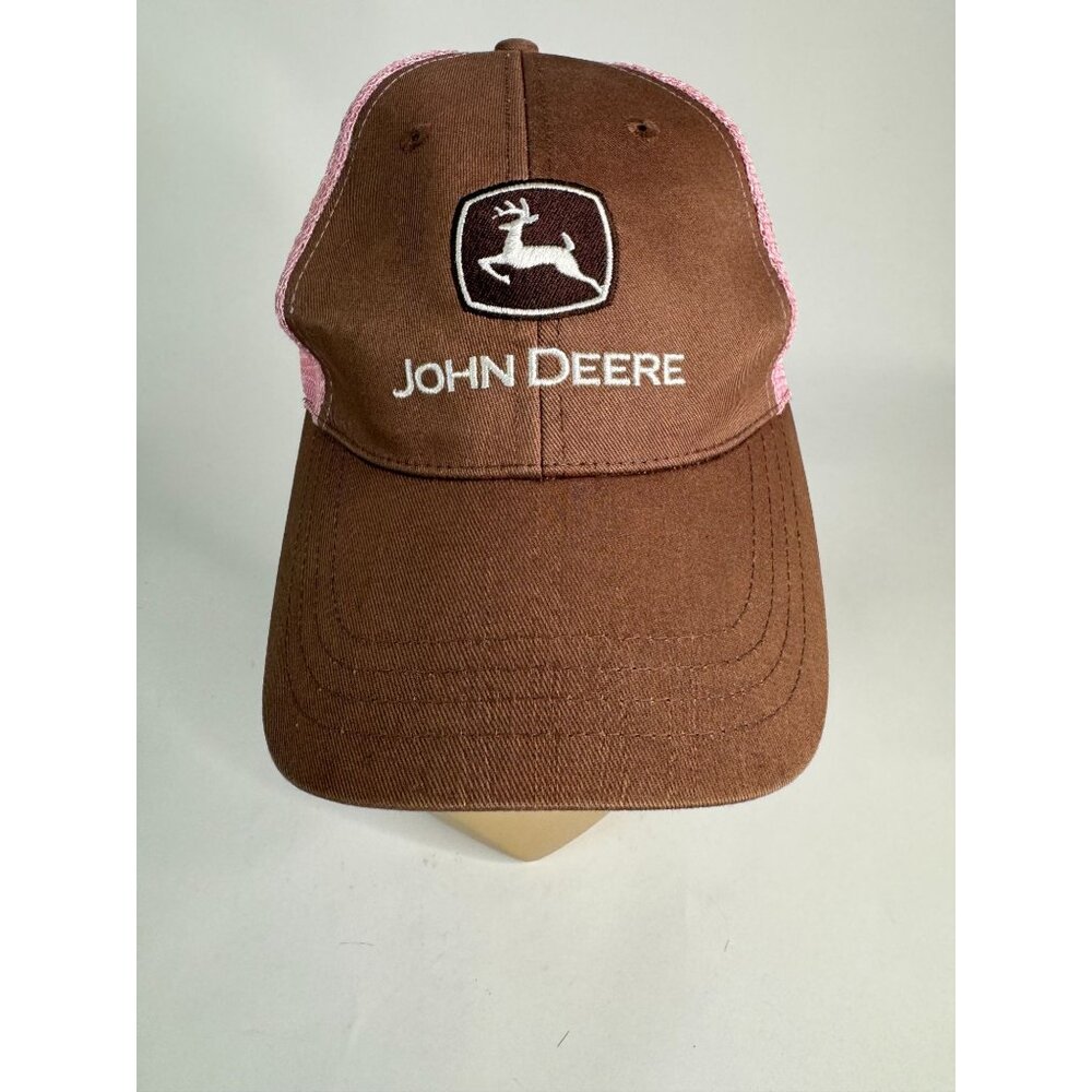 John Deere Brown & Pink Trucker Hat 56cm Cotton/Poly Adjustable Mesh Back Cap